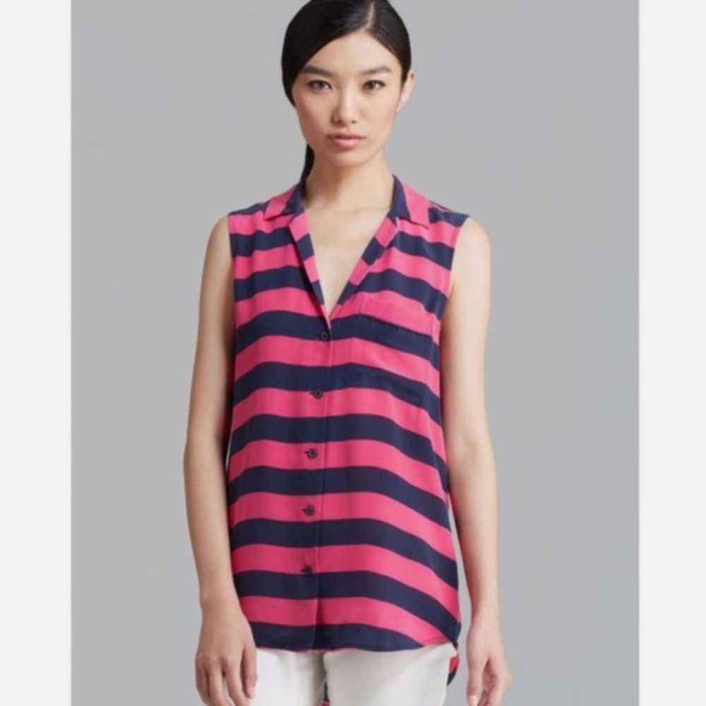 Equipment Silk Femme Pink Navy Sleeveless Button Down Top Size XS /TP